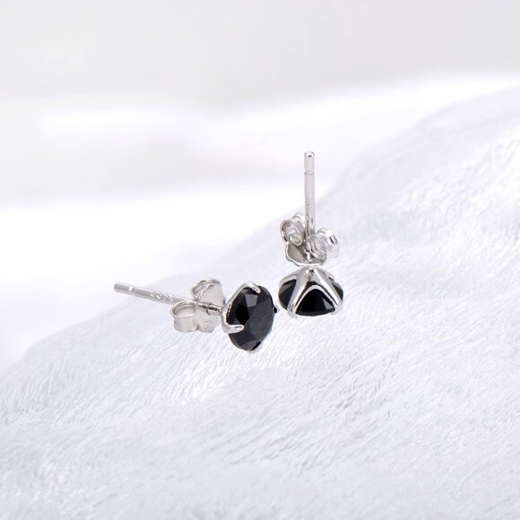 Black 4mm Sterling Silver Cubic Zirconia Stud Earrings for Women & Men - Picture 2 of 6